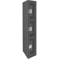Clean Line Lockers, 3 -tier, 12" x 12" x 72", Steel, Charcoal, Rivet (Assembled), Perforated Les Fournitures Industrielles Méga