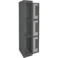 Clean Line Lockers, 3 -tier, 12" x 12" x 72", Steel, Charcoal, Rivet (Assembled), Perforated Les Fournitures Industrielles Méga