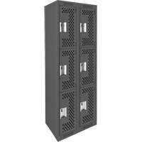 Clean Line Lockers, 3 -tier, Bank of 2, 24" x 12" x 72", Steel, Charcoal, Rivet (Assembled), Perforated Les Fournitures Industrielles Méga