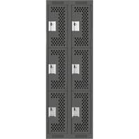 Clean Line Lockers, 3 -tier, Bank of 2, 24" x 12" x 72", Steel, Charcoal, Rivet (Assembled), Perforated Les Fournitures Industrielles Méga