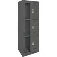 Clean Line Lockers, 3 -tier, Bank of 2, 24" x 12" x 72", Steel, Charcoal, Rivet (Assembled), Perforated Les Fournitures Industrielles Méga