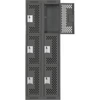 Clean Line Lockers, 3 -tier, Bank of 2, 24" x 12" x 72", Steel, Charcoal, Rivet (Assembled), Perforated Les Fournitures Industrielles Méga