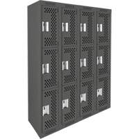Clean Line Lockers, 3 -tier, Bank of 4, 48" x 12" x 72", Steel, Charcoal, Rivet (Assembled), Perforated Les Fournitures Industrielles Méga