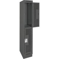 Clean Line Lockers, 2 -tier, 12" x 15" x 76", Steel, Charcoal, Rivet (Assembled), Perforated Les Fournitures Industrielles Méga