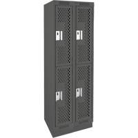Clean Line Lockers, 2 -tier, Bank of 2, 24" x 15" x 76", Steel, Charcoal, Rivet (Assembled), Perforated Les Fournitures Industrielles Méga