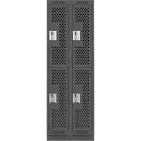 Clean Line Lockers, 2 -tier, Bank of 2, 24" x 15" x 76", Steel, Charcoal, Rivet (Assembled), Perforated Les Fournitures Industrielles Méga