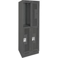 Clean Line Lockers, 2 -tier, Bank of 2, 24" x 15" x 76", Steel, Charcoal, Rivet (Assembled), Perforated Les Fournitures Industrielles Méga
