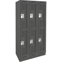 Clean Line Lockers, 2 -tier, Bank of 3, 36" x 15" x 76", Steel, Charcoal, Rivet (Assembled), Perforated Les Fournitures Industrielles Méga