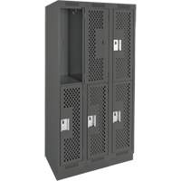 Clean Line Lockers, 2 -tier, Bank of 3, 36" x 15" x 76", Steel, Charcoal, Rivet (Assembled), Perforated Les Fournitures Industrielles Méga
