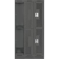Clean Line Lockers, 2 -tier, Bank of 3, 36" x 15" x 76", Steel, Charcoal, Rivet (Assembled), Perforated Les Fournitures Industrielles Méga
