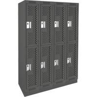Clean Line Lockers, 2 -tier, Bank of 4, 48" x 15" x 76", Steel, Charcoal, Rivet (Assembled), Perforated Les Fournitures Industrielles Méga