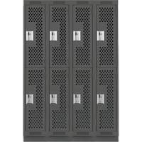 Clean Line Lockers, 2 -tier, Bank of 4, 48" x 15" x 76", Steel, Charcoal, Rivet (Assembled), Perforated Les Fournitures Industrielles Méga