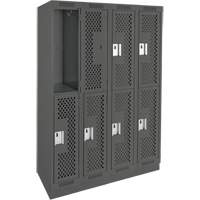 Clean Line Lockers, 2 -tier, Bank of 4, 48" x 15" x 76", Steel, Charcoal, Rivet (Assembled), Perforated Les Fournitures Industrielles Méga