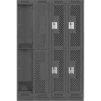 Clean Line Lockers, 2 -tier, Bank of 4, 48" x 15" x 76", Steel, Charcoal, Rivet (Assembled), Perforated Les Fournitures Industrielles Méga