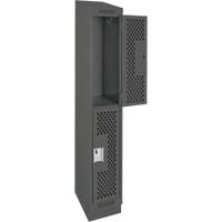 Clean Line Lockers, 2 -tier, 12" x 12" x 82", Steel, Charcoal, Rivet (Assembled), Perforated Les Fournitures Industrielles Méga