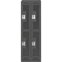 Clean Line Lockers, 2 -tier, Bank of 2, 24" x 12" x 82", Steel, Charcoal, Rivet (Assembled), Perforated Les Fournitures Industrielles Méga