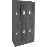 Clean Line Lockers, 2 -tier, Bank of 3, 36" x 12" x 82", Steel, Charcoal, Rivet (Assembled), Perforated Les Fournitures Industrielles Méga