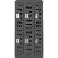 Clean Line Lockers, 2 -tier, Bank of 3, 36" x 12" x 82", Steel, Charcoal, Rivet (Assembled), Perforated Les Fournitures Industrielles Méga