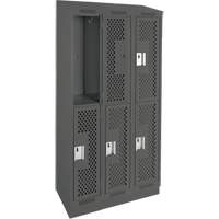 Clean Line Lockers, 2 -tier, Bank of 3, 36" x 12" x 82", Steel, Charcoal, Rivet (Assembled), Perforated Les Fournitures Industrielles Méga