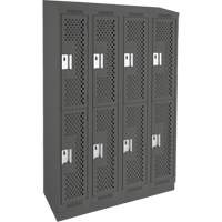 Clean Line Lockers, 2 -tier, Bank of 4, 48" x 15" x 82", Steel, Charcoal, Rivet (Assembled), Perforated Les Fournitures Industrielles Méga