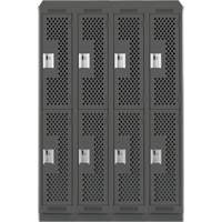 Clean Line Lockers, 2 -tier, Bank of 4, 48" x 15" x 82", Steel, Charcoal, Rivet (Assembled), Perforated Les Fournitures Industrielles Méga