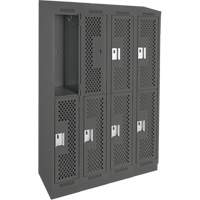 Clean Line Lockers, 2 -tier, Bank of 4, 48" x 15" x 82", Steel, Charcoal, Rivet (Assembled), Perforated Les Fournitures Industrielles Méga