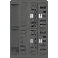 Clean Line Lockers, 2 -tier, Bank of 4, 48" x 15" x 82", Steel, Charcoal, Rivet (Assembled), Perforated Les Fournitures Industrielles Méga