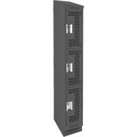 Clean Line Lockers, 3 -tier, 12" x 15" x 82", Steel, Charcoal, Rivet (Assembled), Perforated Les Fournitures Industrielles Méga