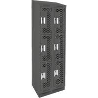 Clean Line Lockers, 3 -tier, Bank of 2, 24" x 15" x 82", Steel, Charcoal, Rivet (Assembled), Perforated Les Fournitures Industrielles Méga