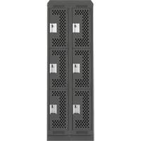 Clean Line Lockers, 3 -tier, Bank of 2, 24" x 15" x 82", Steel, Charcoal, Rivet (Assembled), Perforated Les Fournitures Industrielles Méga