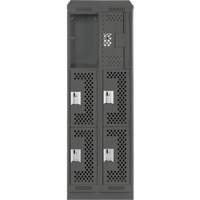 Clean Line Lockers, 3 -tier, Bank of 2, 24" x 15" x 82", Steel, Charcoal, Rivet (Assembled), Perforated Les Fournitures Industrielles Méga