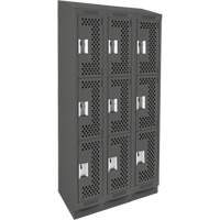 Clean Line Lockers, 3 -tier, Bank of 3, 36" x 15" x 82", Steel, Charcoal, Rivet (Assembled), Perforated Les Fournitures Industrielles Méga