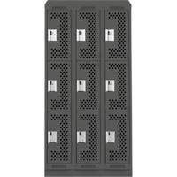 Clean Line Lockers, 3 -tier, Bank of 3, 36" x 15" x 82", Steel, Charcoal, Rivet (Assembled), Perforated Les Fournitures Industrielles Méga