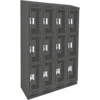 Clean Line Lockers, 3 -tier, Bank of 4, 48" x 15" x 82", Steel, Charcoal, Rivet (Assembled), Perforated Les Fournitures Industrielles Méga
