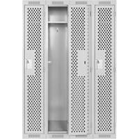 Clean Line Lockers, Bank of 4, 48" x 12" x 72", Steel, Grey, Rivet (Assembled), Perforated Les Fournitures Industrielles Méga