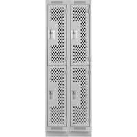 Clean Line Lockers, 2 -tier, Bank of 2, 24" x 15" x 76", Steel, Grey, Rivet (Assembled), Perforated Les Fournitures Industrielles Méga