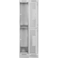 Clean Line Lockers, 2 -tier, Bank of 2, 24" x 15" x 76", Steel, Grey, Rivet (Assembled), Perforated Les Fournitures Industrielles Méga
