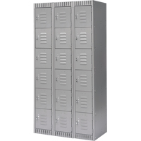 Lockers, 6 -tier, Bank of 3, 36" x 18" x 72", Steel, Grey, Knocked Down Les Fournitures Industrielles Méga