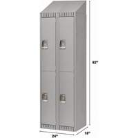 Lockers, 2 -tier, Bank of 2, 24" x 18" x 82", Steel, Grey, Knocked Down Les Fournitures Industrielles Méga