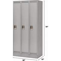 Lockers, Bank of 3, 36" x 18" x 76", Steel, Grey, Knocked Down Les Fournitures Industrielles Méga