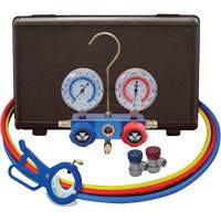 Jeu de manom&egrave;tres collecteurs pour automobile avec coupleurs manuels et robinet perce-canette lat&eacute;rale 3-in-1 Les Fournitures Industrielles Méga
