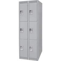 Lockers, 3 -tier, Bank of 2, 24" x 18" x 72", Steel, Grey, Knocked Down Les Fournitures Industrielles Méga