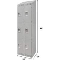 Lockers, 3 -tier, Bank of 2, 24" x 18" x 82", Steel, Grey, Knocked Down Les Fournitures Industrielles Méga
