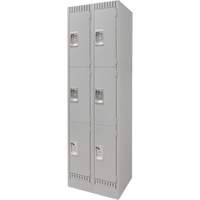 Lockers, 3 -tier, Bank of 2, 24" x 18" x 76", Steel, Grey, Knocked Down Les Fournitures Industrielles Méga
