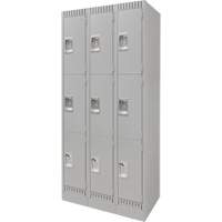 Lockers, 3 -tier, Bank of 3, 36" x 18" x 76", Steel, Grey, Knocked Down Les Fournitures Industrielles Méga