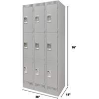Lockers, 3 -tier, Bank of 3, 36" x 18" x 76", Steel, Grey, Knocked Down Les Fournitures Industrielles Méga