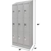 Lockers, 3 -tier, Bank of 3, 36" x 18" x 86", Steel, Grey, Knocked Down Les Fournitures Industrielles Méga