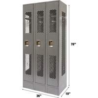 Casiers ventil&eacute;s, Bloc de 3, 36" x 18" x 78", Acier, Gris, D&eacute;mont&eacute;, Perfor&eacute; Les Fournitures Industrielles Méga
