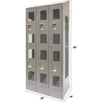 Casiers ventil&eacute;s, 2 niveaux, Bloc de 3, 36" x 18" x 88", Acier, Gris, D&eacute;mont&eacute;, Perfor&eacute; Les Fournitures Industrielles Méga