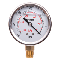 Manom&egrave;tres,  2-1/2", 30" Hg-0" Vac, Fixation inf&eacute;rieure, Analogique rempli de liquide Les Fournitures Industrielles Méga